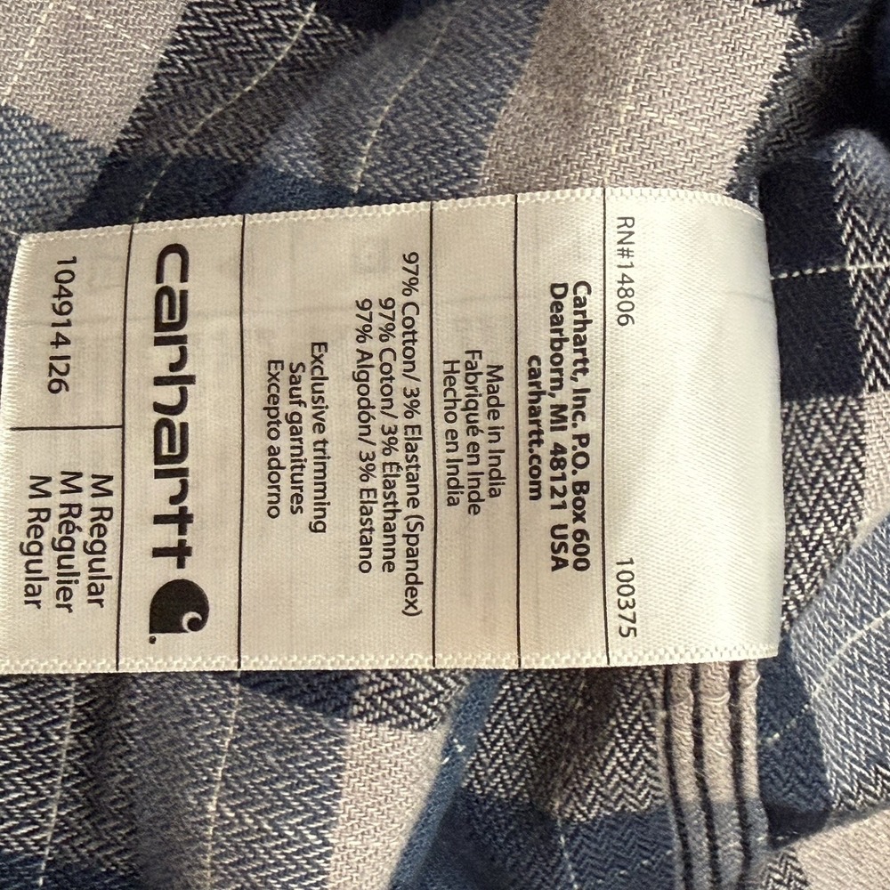 Carhartt Relaxed Fit Blue White Plaid Flannel Pearl Snap Shirt M Western Chore - Picture 6 of 7
